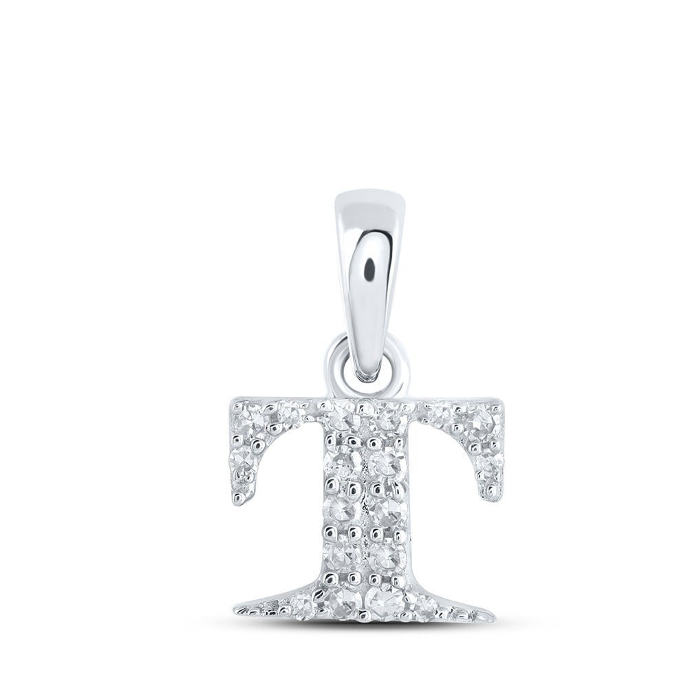 Sparkling Initial Brilliance Pendant | 10kt White Gold Womens Round Diamond T Initial Letter Pendant 1/12 Cttw | Splendid Jewellery - Splendid Jewellery