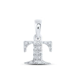 Sparkling Initial Brilliance Pendant | 10kt White Gold Womens Round Diamond T Initial Letter Pendant 1/12 Cttw | Splendid Jewellery - Splendid Jewellery