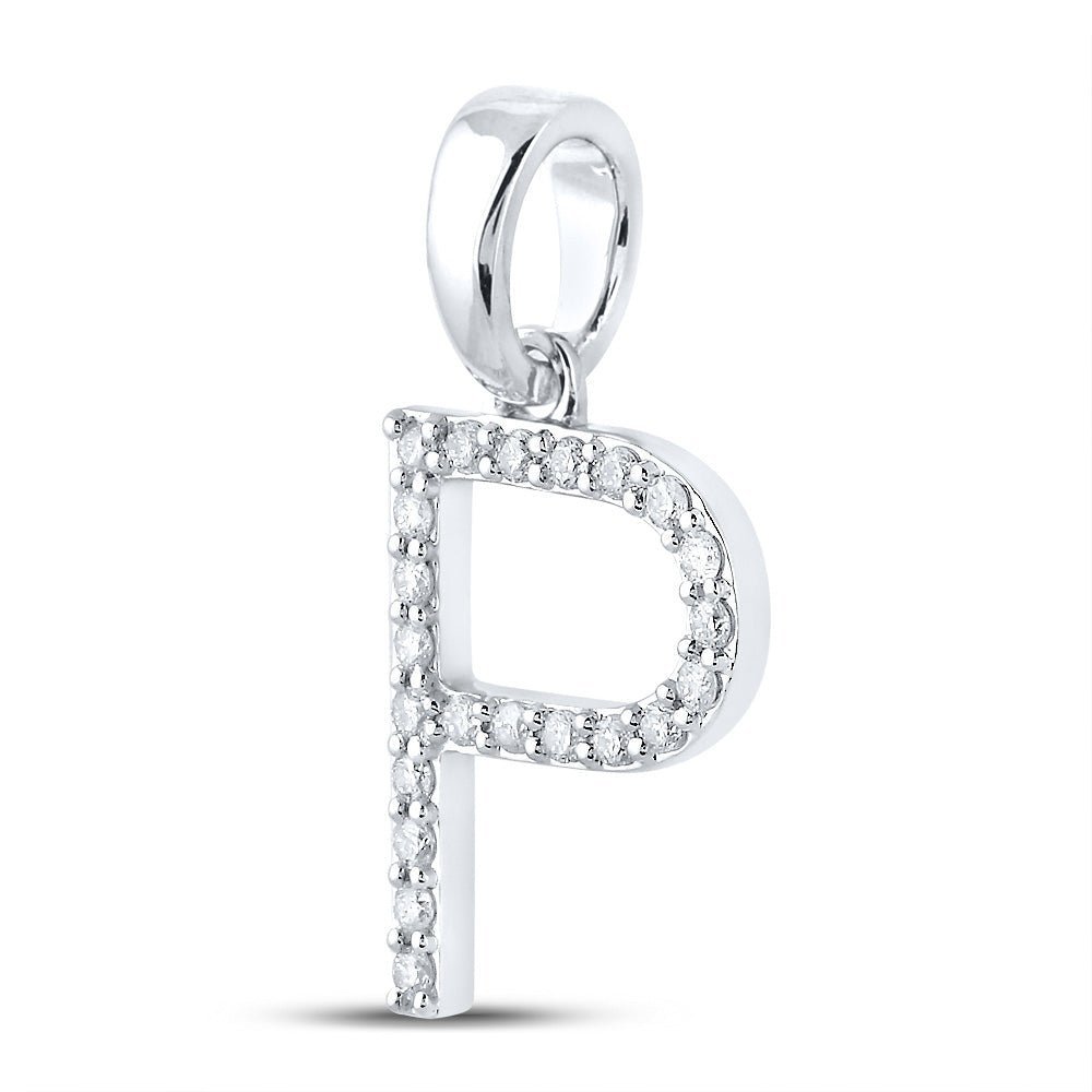 Sparkling Initial Sparkle Pendant | 10kt White Gold Womens Round Diamond Initial P Letter Pendant 1/6 Cttw | Splendid Jewellery - Splendid Jewellery