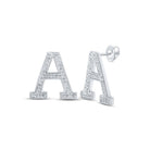 Sparkling Initials: 10kt White Gold Womens Round Diamond A Initial Letter Earrings 1/6 Cttw - Splendid Jewellery