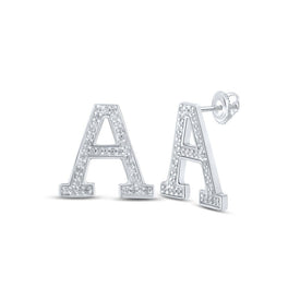 Sparkling Initials: 10kt White Gold Womens Round Diamond A Initial Letter Earrings 1/6 Cttw - Splendid Jewellery