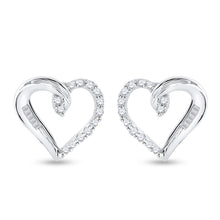 Load image into Gallery viewer, Sparkling Love: 10kt White Gold Diamond Heart Earrings  Top View from Splendid Jewellery