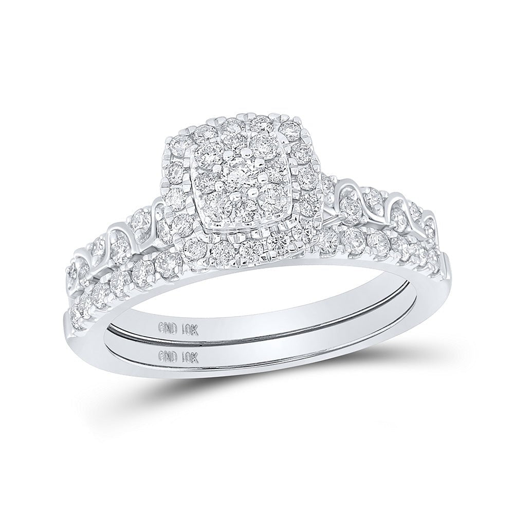 Sparkling Love: 10kt White Gold Diamond Square Bridal Wedding Ring Set - Splendid Jewellery