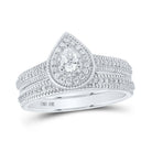 Sparkling Love: 10kt White Gold Pear Diamond Halo Bridal Wedding Ring Band Set 1/2 Cttw - Splendid Jewellery