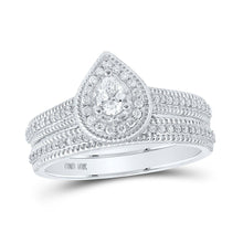 Load image into Gallery viewer, Sparkling Love: 10kt White Gold Pear Diamond Halo Bridal Wedding Ring Band Set 1/2 Cttw - Splendid Jewellery