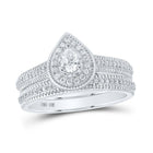 Sparkling Love: 10kt White Gold Pear Diamond Halo Bridal Wedding Ring Band Set 1/2 Cttw - Splendid Jewellery