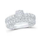 Sparkling Love: 10kt White Gold Round Diamond Cluster Bridal Wedding Ring Band Set - Splendid Jewellery