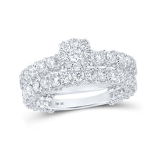 Load image into Gallery viewer, Sparkling Love: 10kt White Gold Round Diamond Cluster Bridal Wedding Ring Band Set - Splendid Jewellery