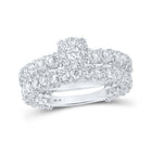 Sparkling Love: 10kt White Gold Round Diamond Cluster Bridal Wedding Ring Band Set - Splendid Jewellery