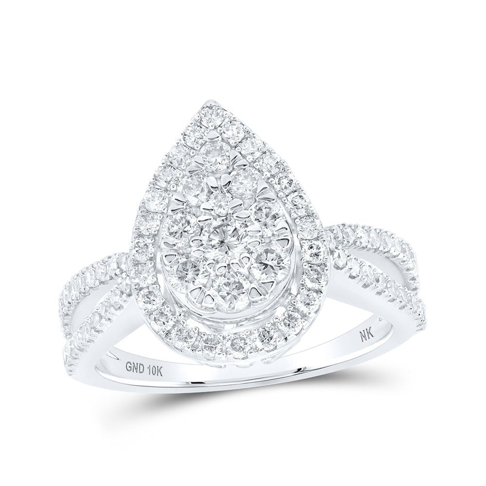 Sparkling Love: 10kt White Gold Teardrop Cluster Diamond Wedding Ring - Splendid Jewellery