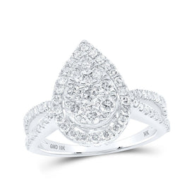 Sparkling Love: 10kt White Gold Teardrop Cluster Diamond Wedding Ring - Splendid Jewellery
