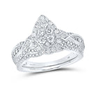 Sparkling Love: 14kt White Gold Diamond Cluster Bridal Wedding Ring Band Set - Splendid Jewellery