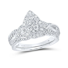 Load image into Gallery viewer, Sparkling Love: 14kt White Gold Diamond Cluster Bridal Wedding Ring Band Set - Splendid Jewellery