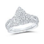 Sparkling Love: 14kt White Gold Diamond Cluster Bridal Wedding Ring Band Set - Splendid Jewellery