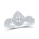 Sparkling Love: 14kt White Gold Pear Diamond Halo Bridal Wedding Engagement Ring 1 Cttw - Splendid Jewellery