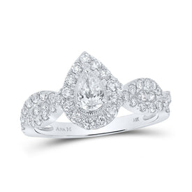 Sparkling Love: 14kt White Gold Pear Diamond Halo Bridal Wedding Engagement Ring 1 Cttw - Splendid Jewellery