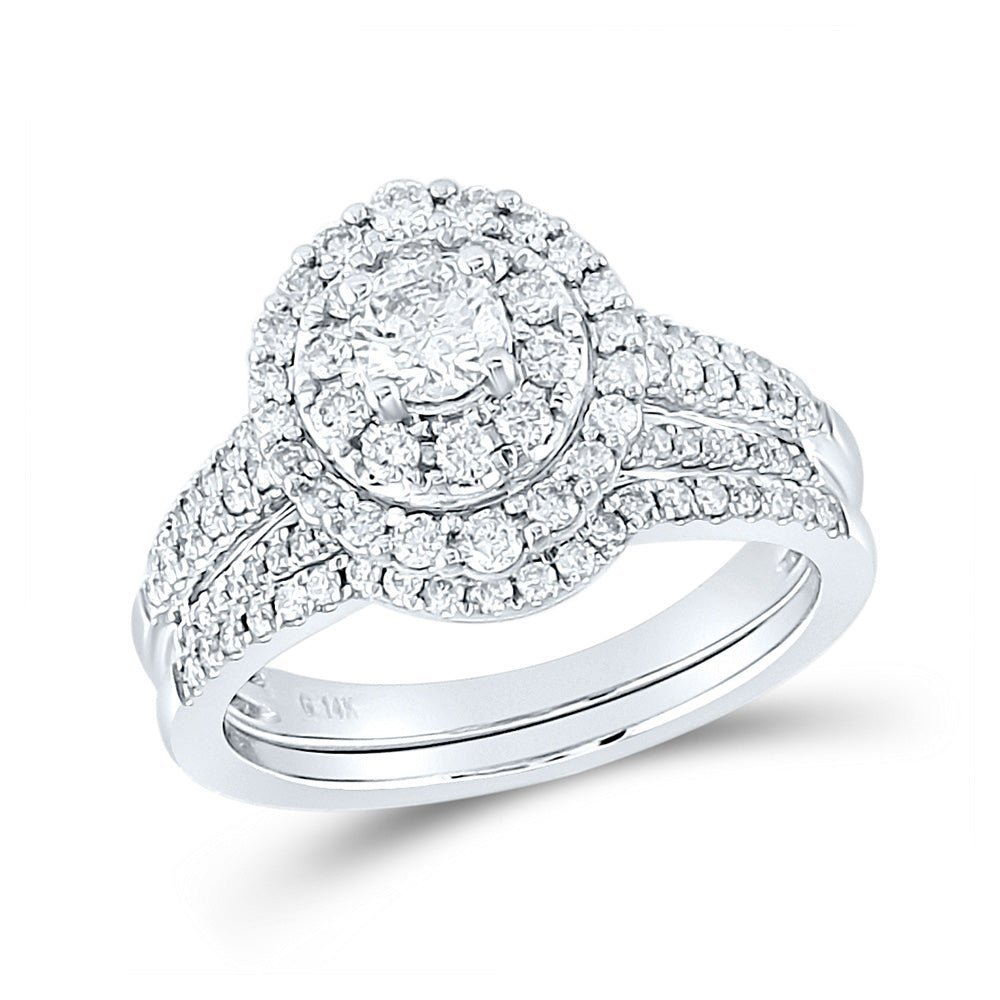 Sparkling Love: 14kt White Gold Round Diamond Bridal Wedding Ring Band Set 1 Cttw - Splendid Jewellery