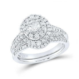 Sparkling Love: 14kt White Gold Round Diamond Bridal Wedding Ring Band Set 1 Cttw - Splendid Jewellery