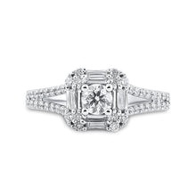 Load image into Gallery viewer, Sparkling Love: 14kt White Gold Round Diamond Halo Bridal Wedding Engagement Ring - Front View