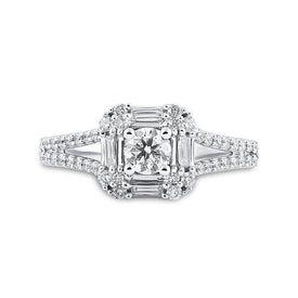 Sparkling Love: 14kt White Gold Round Diamond Halo Bridal Wedding Engagement Ring - Front View