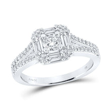 Load image into Gallery viewer, Sparkling Love: 14kt White Gold Round Diamond Halo Bridal Wedding Engagement Ring - Top View