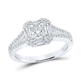 Sparkling Love: 14kt White Gold Round Diamond Halo Bridal Wedding Engagement Ring - Top View