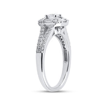 Load image into Gallery viewer, Sparkling Love: 14kt White Gold Round Diamond Halo Bridal Wedding Engagement Ring - Side View