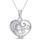 Sparkling Love Affair Diamond Pendant | 10kt White Gold Womens Round Diamond Curl Heart Pendant 1/12 Cttw - Splendid Jewellery
