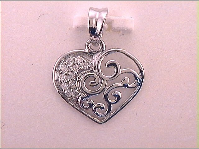Sparkling Love Affair Diamond Pendant | 10kt White Gold Womens Round Diamond Curl Heart Pendant 1/12 Cttw - Splendid Jewellery