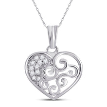 Load image into Gallery viewer, Sparkling Love Affair Diamond Pendant | 10kt White Gold Womens Round Diamond Curl Heart Pendant 1/12 Cttw Top view from the 10Kt White Gold Womens Round Diamond Curl Heart Pendant 1 12 Cttwpin280159 collection by Splendid Jewellery