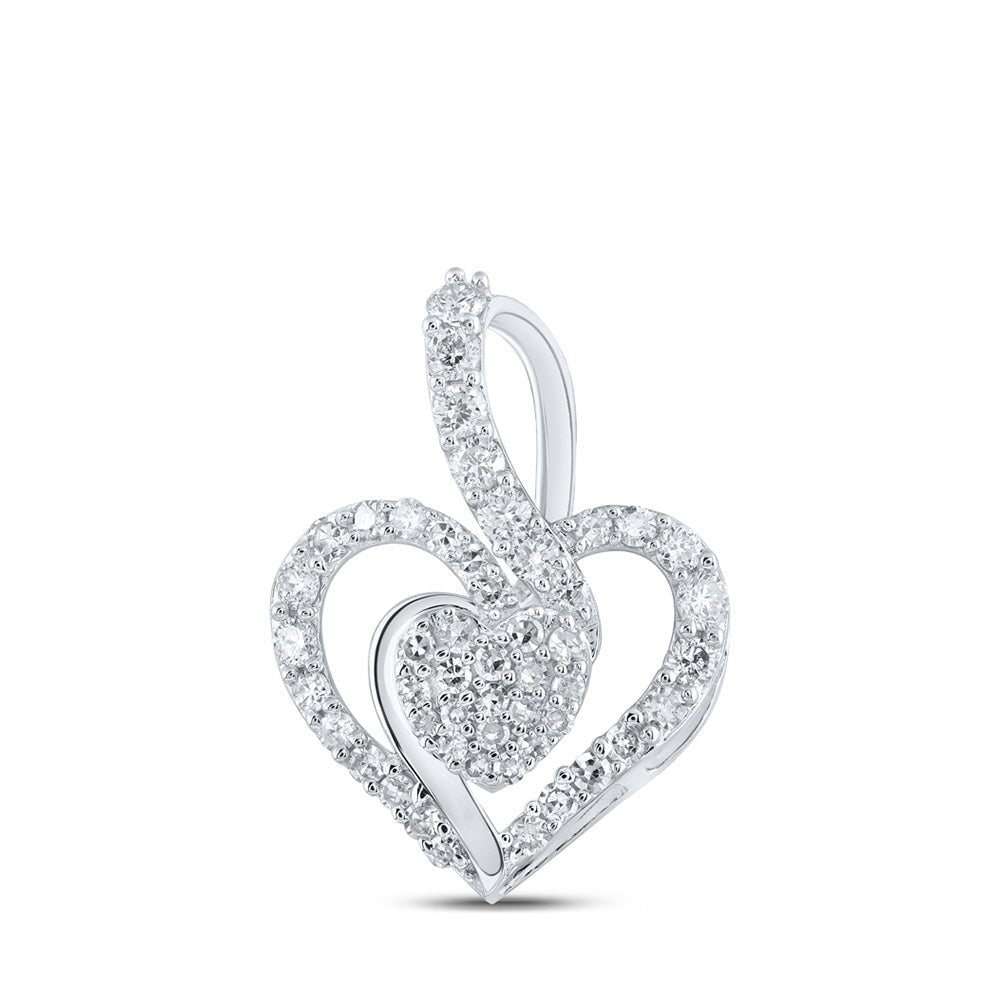 Sparkling Love Diamond Pendant - 10kt White Gold Heart Necklace with 3/8 Cttw Round Diamonds - Splendid Jewellery