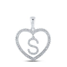 Sparkling Love Initial Pendant - 10kt White Gold Heart - Shaped Diamond "S" Letter Necklace - Splendid Jewellery
