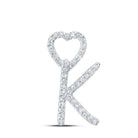Sparkling Love Initial Pendant - 10kt White Gold Womens Round Diamond K Heart Letter Pendant 1/8 Cttw - Splendid Jewellery