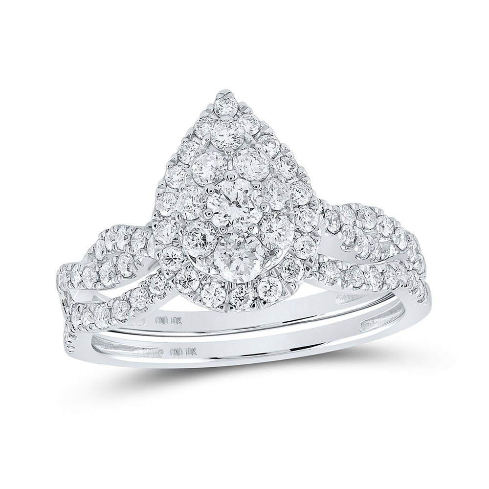 Sparkling Love Story | 10kt White Gold Diamond Teardrop Bridal Wedding Ring Band Set - Splendid Jewellery