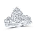 Sparkling Love Story | 10kt White Gold Diamond Teardrop Bridal Wedding Ring Band Set - Splendid Jewellery