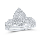 Sparkling Love Story | 10kt White Gold Diamond Teardrop Bridal Wedding Ring Band Set - Splendid Jewellery