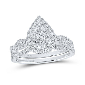 Sparkling Love Story | 10kt White Gold Diamond Teardrop Bridal Wedding Ring Band Set - Splendid Jewellery