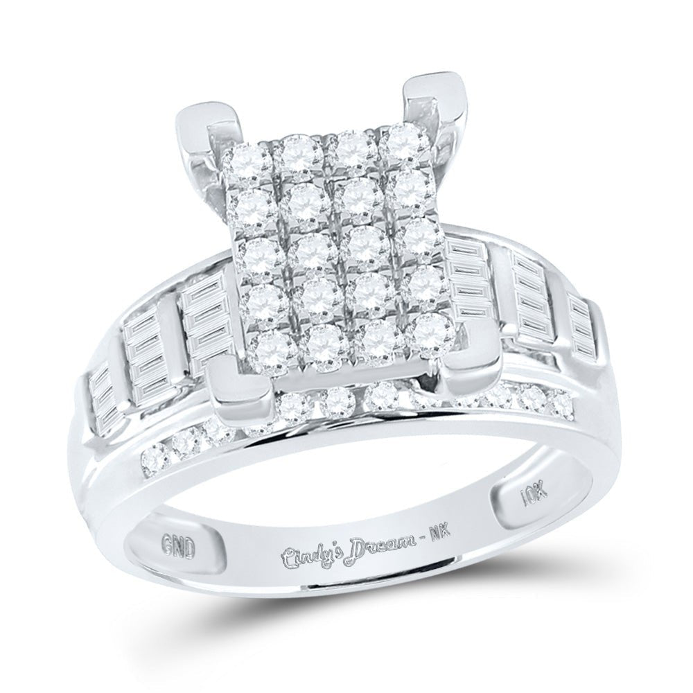 Sparkling Majesty: 10kt White Gold Baguette Diamond Cluster Bridal Wedding Engagement Ring - Splendid Jewellery