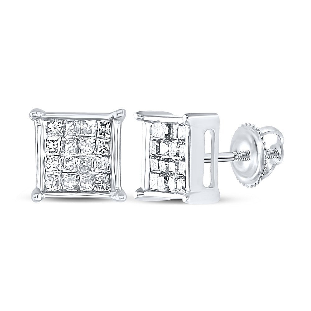 Sparkling Princess Cut Diamond Square Earrings in 10kt White Gold - Splendid Jewellery