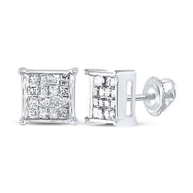 Sparkling Princess Cut Diamond Square Earrings in 10kt White Gold - Splendid Jewellery