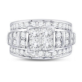 Sparkling Princess Diamond Cluster Bridal Wedding Engagement Ring - Front View
