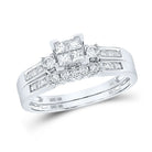 Sparkling Princess Diamond Square Bridal Wedding Ring Band Set in 10kt White Gold - Splendid Jewellery