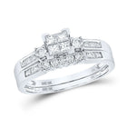 Sparkling Princess Diamond Square Bridal Wedding Ring Band Set in 10kt White Gold - Splendid Jewellery