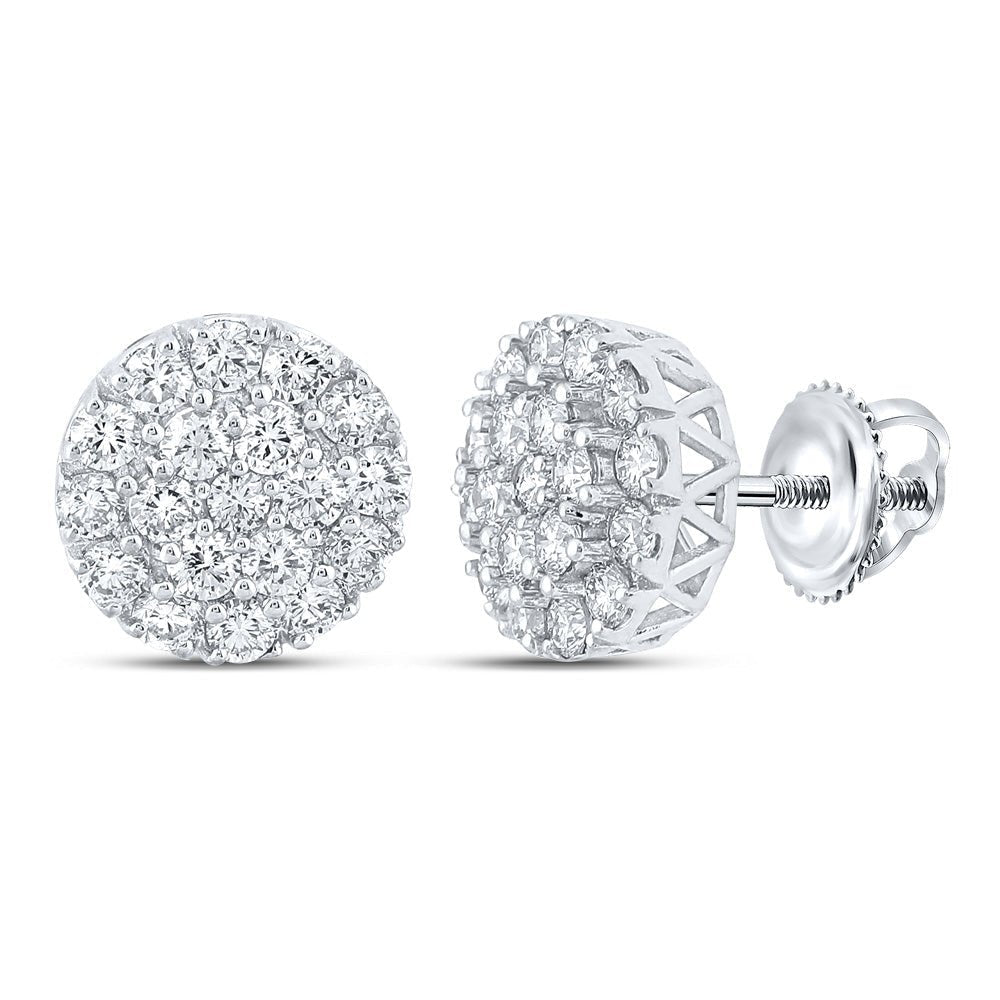 Sparkling Splendor: 10kt White Gold Men's Round Diamond Cluster Earrings (1 Cttw) - Splendid Jewellery
