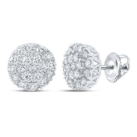 Sparkling Splendor: 10kt White Gold Men's Round Diamond Cluster Earrings (1 Cttw) - Splendid Jewellery