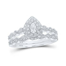 Sparkling Splendor: 10kt White Gold Pear Diamond Halo Bridal Wedding Ring Band Set 3/8 Cttw - Splendid Jewellery