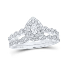 Load image into Gallery viewer, Sparkling Splendor: 10kt White Gold Pear Diamond Halo Bridal Wedding Ring Band Set 3/8 Cttw - Splendid Jewellery