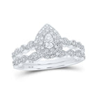 Sparkling Splendor: 10kt White Gold Pear Diamond Halo Bridal Wedding Ring Band Set 3/8 Cttw - Splendid Jewellery