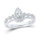 Sparkling Splendor 10kt White Gold Pear Diamond Halo Bridal Wedding Ring Band Set 3/8 Cttw - Splendid Jewellery