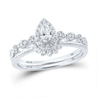 Sparkling Splendor 10kt White Gold Pear Diamond Halo Bridal Wedding Ring Band Set 3/8 Cttw - Splendid Jewellery